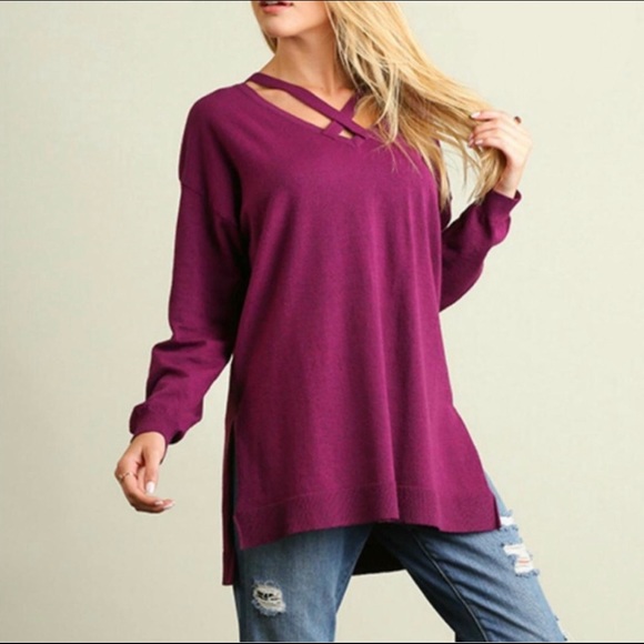 Umgee Sweaters - Umgee Criss-Cross Hi-Lo Sweater